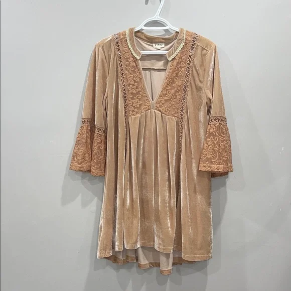 POL Velvet Embroidered Tunic in Light Camel - Picture 1 of 10